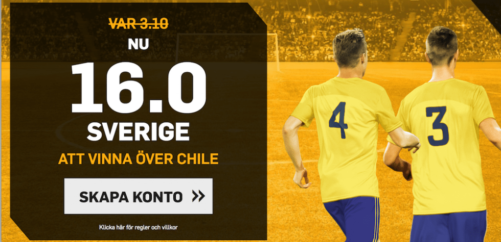 Betfair förhöjt odds Sverige Chile