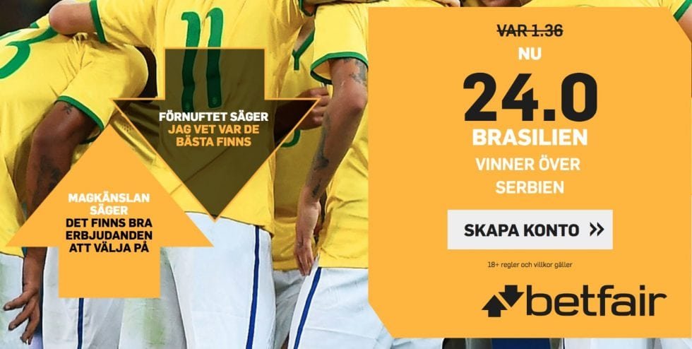 Odds tips Serbien Brasilien få 24.00 i odds på Brasilien vinner mot Serbien i VM!