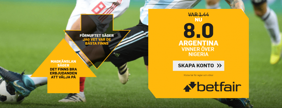 Speltips Argentina Nigeria - bästa odds tips Argentina att vinna mot Nigeria, Fotbolls VM 2018!