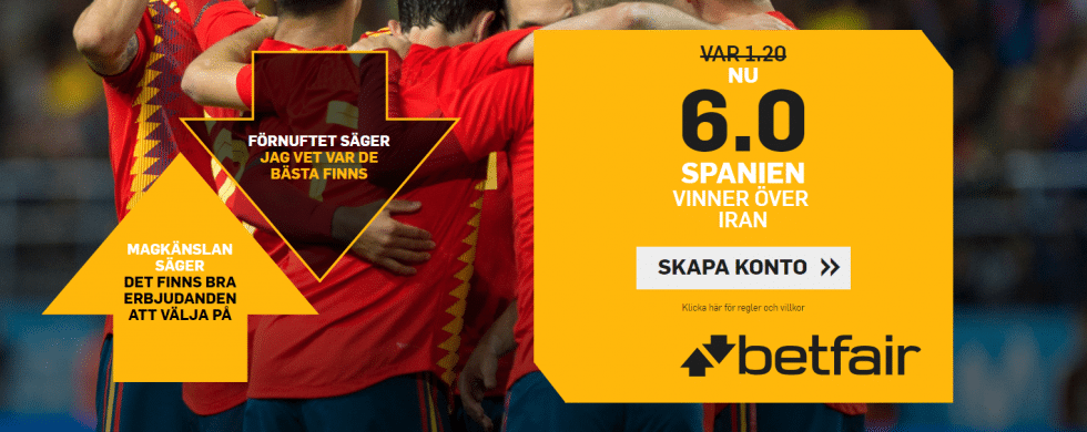 Speltips Spanien vinner mot Iran - bästa odds Spanien mot Iran, Fotbolls VM 2018!