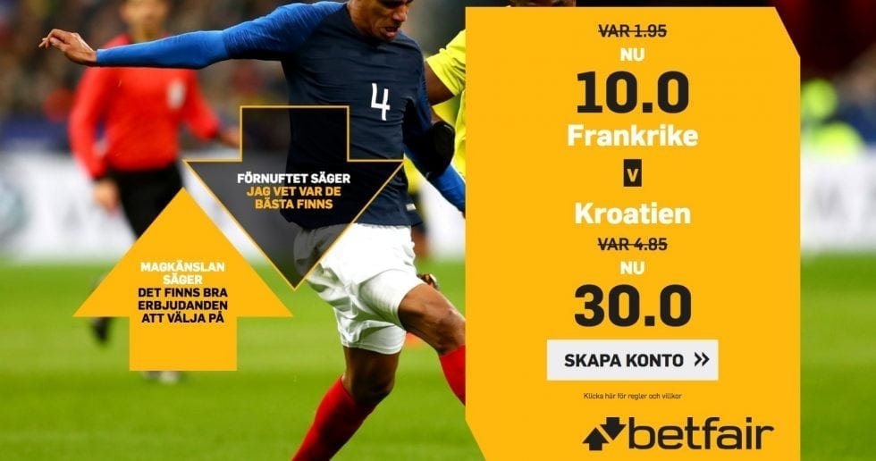 Odds Frankrike Kroatien- bästa oddset tips inför VM-finalen 2018!