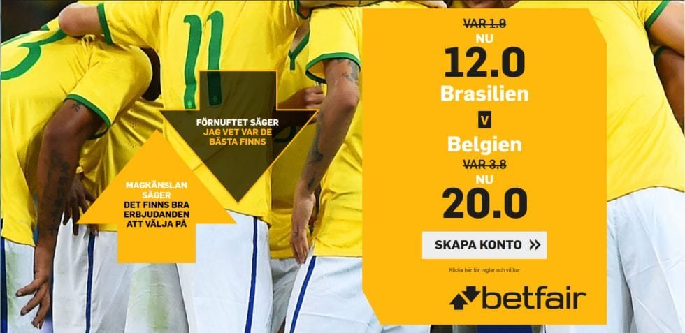 Speltips Brasilien Belgien - odds tips Brasilien Belgien, Fotbolls VM 2018!
