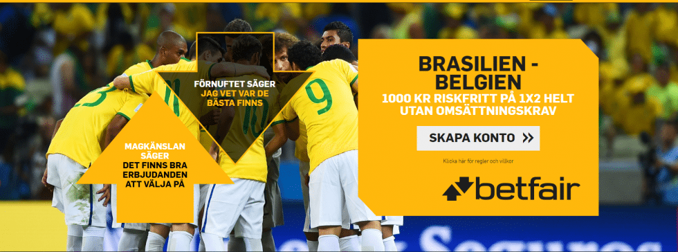Speltips Brasilien Belgien riskfritt spel - 1000 kr riskfritt på Brasilien Belgien utan omsättningskrav, Fotbolls VM 2018!