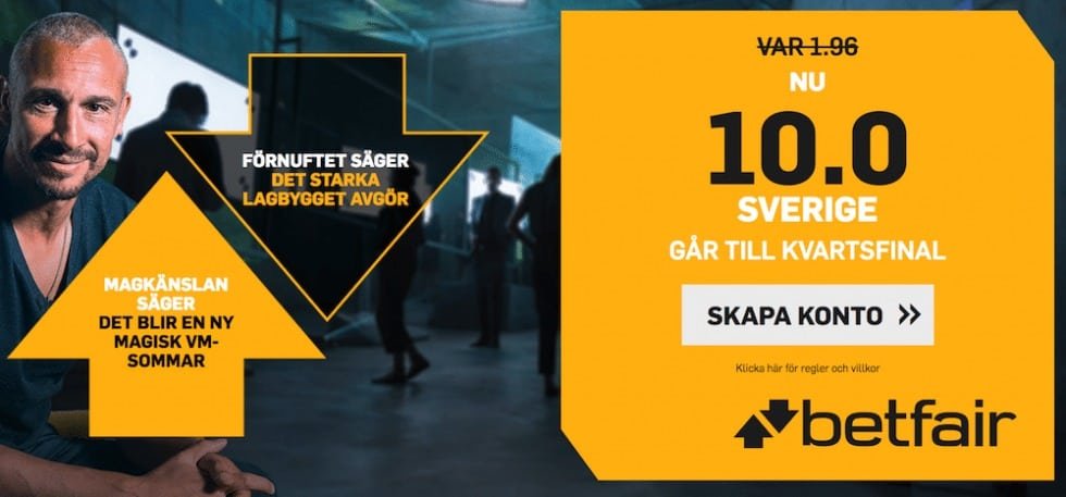 Super odds på Sverige till kvartsfinal - få 10 gånger pengarna på Sverige går vidare i VM!