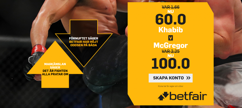 McGregor vs Khabib odds betfair - 60 i odds på Khabib vs 100 i odds på McGregor - UFC 229 betfair odds vinnare!