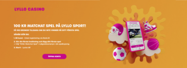 Lyllo Sport bonus - få 100 kr tillbaka ifall du inte vinner på ditt första spel i välkomstbonus!