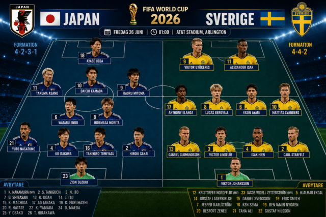 Sverige Japan startelva idag - Sveriges startelva mot Japan VM 2026!